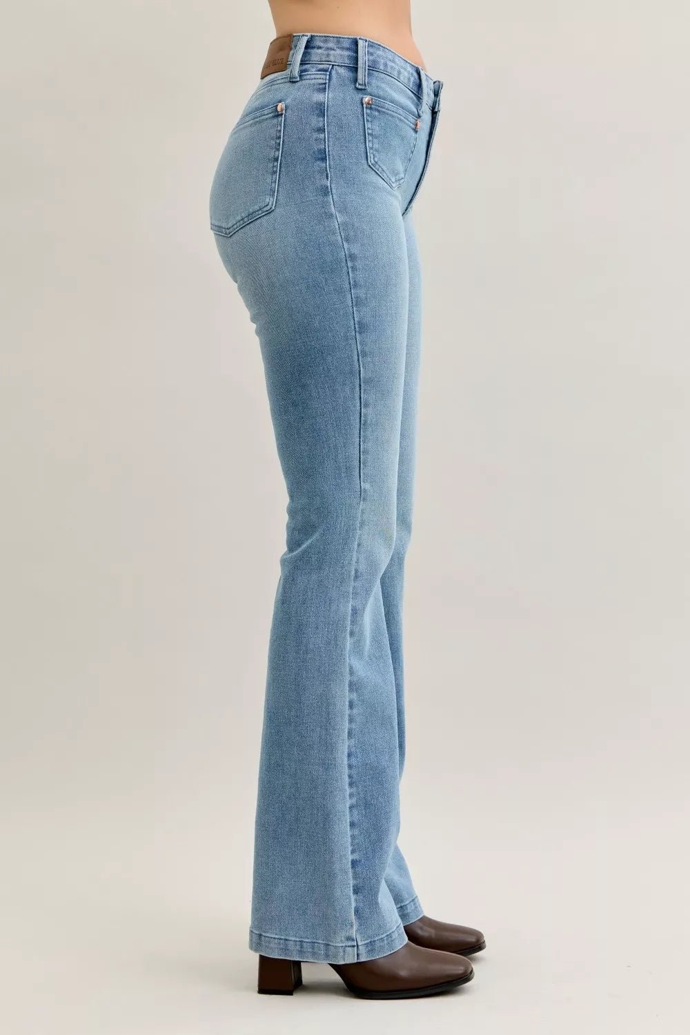 Judy Blue Full Size Mid Rise Bootcut Jeans with Contrast Wash & Front Patch Pockets Plus Size - Blu Lotus Boutique