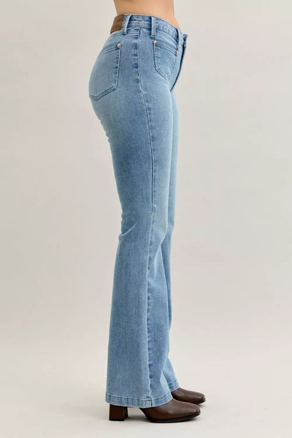 Judy Blue Full Size Mid Rise Bootcut Jeans with Contrast Wash & Front Patch Pockets Plus Size - Blu Lotus Boutique