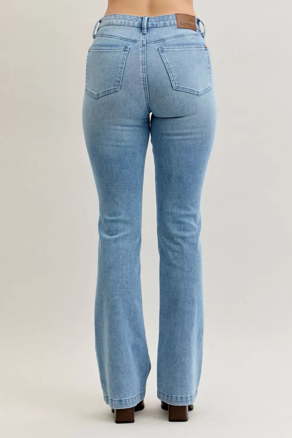 Judy Blue Full Size Mid Rise Bootcut Jeans with Contrast Wash & Front Patch Pockets Plus Size - Blu Lotus Boutique