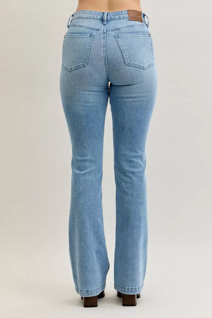 Judy Blue Full Size Mid Rise Bootcut Jeans with Contrast Wash & Front Patch Pockets Plus Size - Blu Lotus Boutique