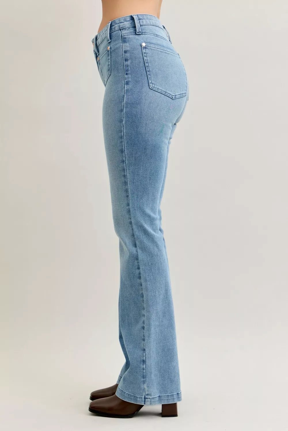 Judy Blue Full Size Mid Rise Bootcut Jeans with Contrast Wash & Front Patch Pockets Plus Size - Blu Lotus Boutique