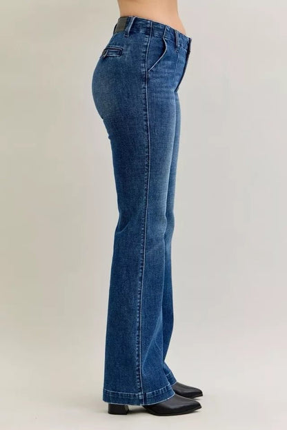 Judy Blue Full Size Mid Rise Bootcut Jeans with Welt Pockets Plus Size - Blu Lotus Boutique