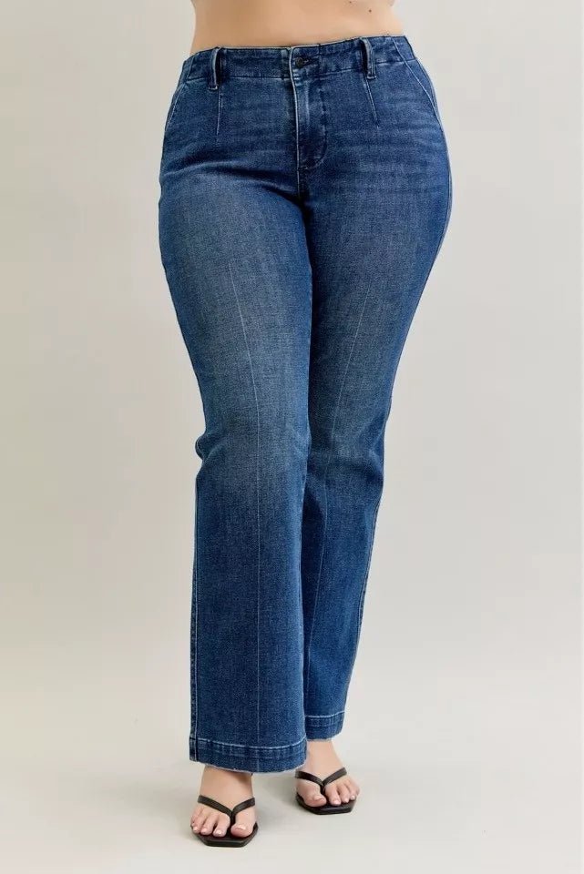 Judy Blue Full Size Mid Rise Bootcut Jeans with Welt Pockets Plus Size - Blu Lotus Boutique