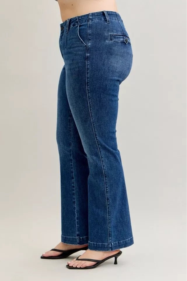 Judy Blue Full Size Mid Rise Bootcut Jeans with Welt Pockets Plus Size - Blu Lotus Boutique