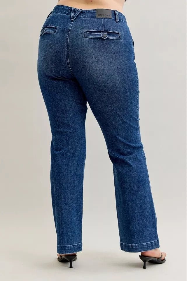Judy Blue Full Size Mid Rise Bootcut Jeans with Welt Pockets Plus Size - Blu Lotus Boutique