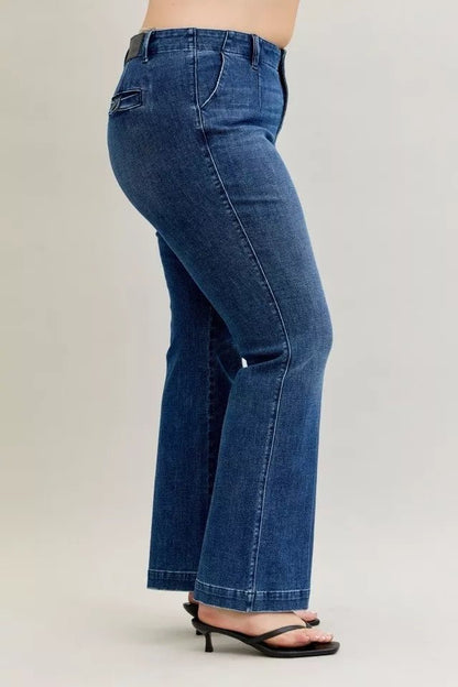 Judy Blue Full Size Mid Rise Bootcut Jeans with Welt Pockets Plus Size - Blu Lotus Boutique