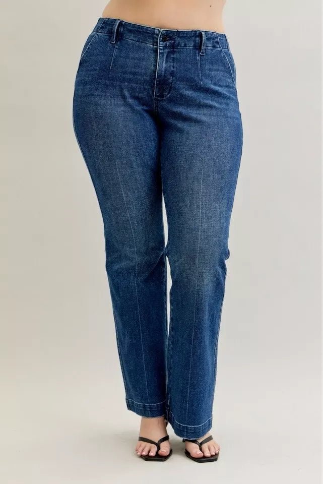 Judy Blue Full Size Mid Rise Bootcut Jeans with Welt Pockets Plus Size - Blu Lotus Boutique
