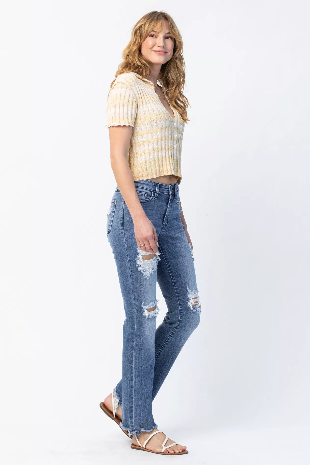 Judy Blue Full Size Mid Rise Destroy Straight Jeans Plus Size - Blu Lotus Boutique