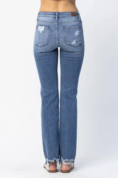 Judy Blue Full Size Mid Rise Destroy Straight Jeans Plus Size - Blu Lotus Boutique