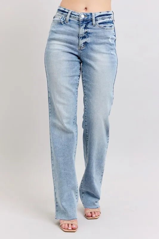 Judy Blue Full Size Mid Rise Light Wash Dad Jeans Plus Size - Blu Lotus Boutique