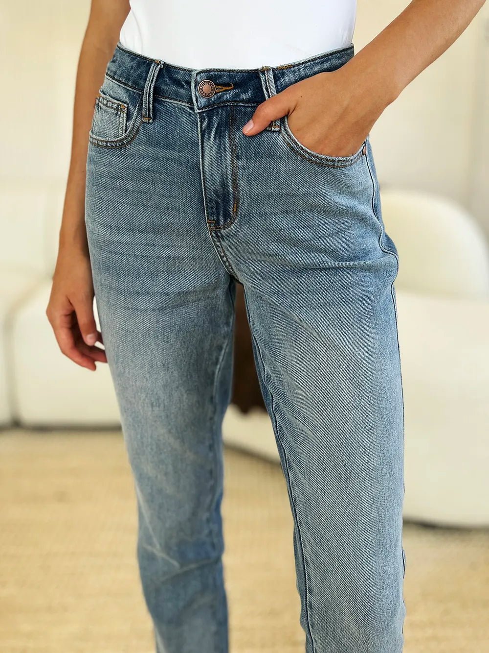 Judy Blue Full Size Mid Rise Rigid Magic Release Hem Jeans - Blu Lotus Boutique