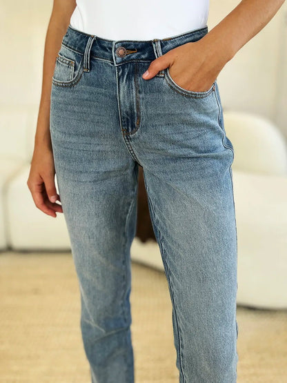 Judy Blue Full Size Mid Rise Rigid Magic Release Hem Jeans - Blu Lotus Boutique