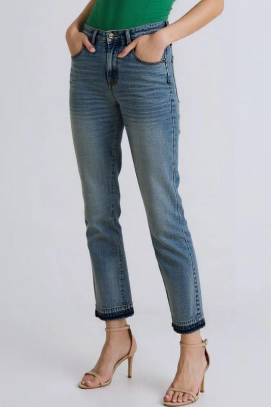 Judy Blue Full Size Mid Rise Rigid Magic Release Hem Jeans - Blu Lotus Boutique