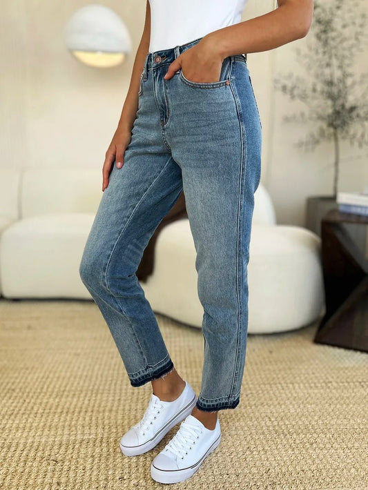 Judy Blue Full Size Mid Rise Rigid Magic Release Hem Jeans - Blu Lotus Boutique