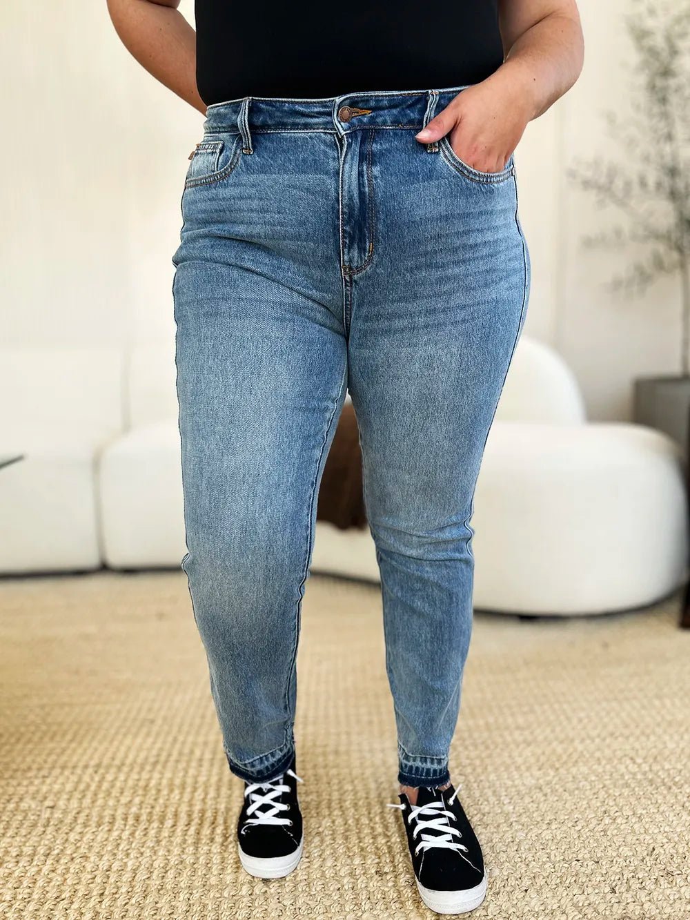 Judy Blue Full Size Mid Rise Rigid Magic Release Hem Jeans - Blu Lotus Boutique