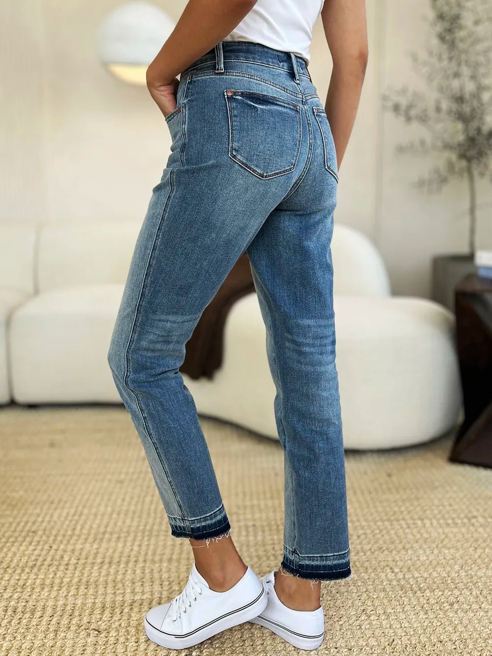 Judy Blue Full Size Mid Rise Rigid Magic Release Hem Jeans - Blu Lotus Boutique