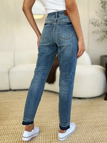 Judy Blue Full Size Mid Rise Rigid Magic Release Hem Jeans - Blu Lotus Boutique