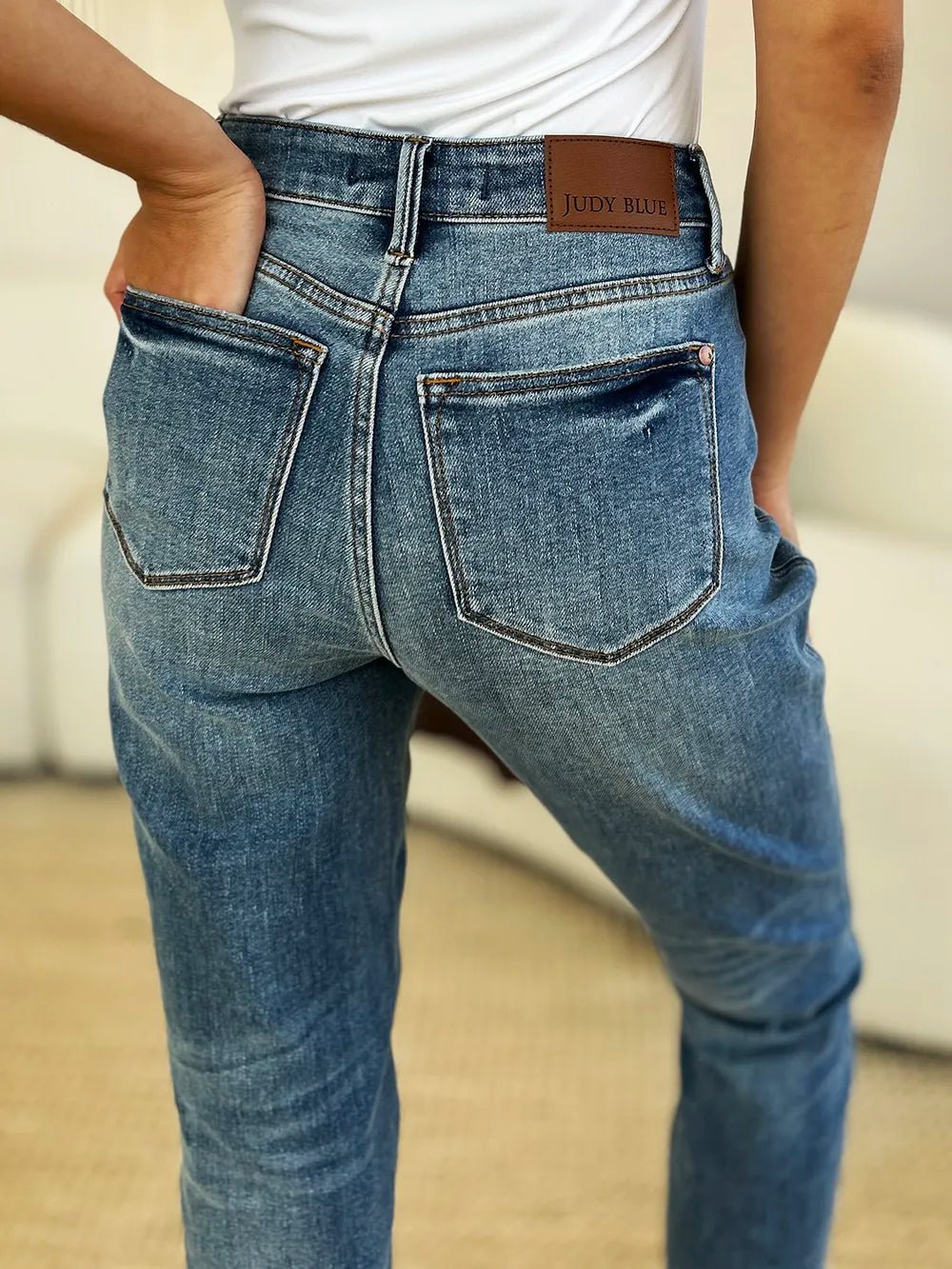Judy Blue Full Size Mid Rise Rigid Magic Release Hem Jeans - Blu Lotus Boutique