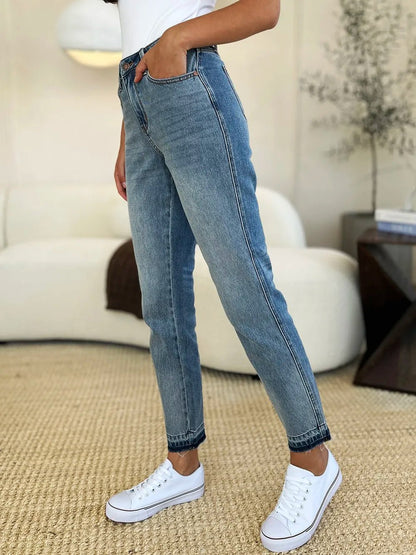Judy Blue Full Size Mid Rise Rigid Magic Release Hem Jeans - Blu Lotus Boutique