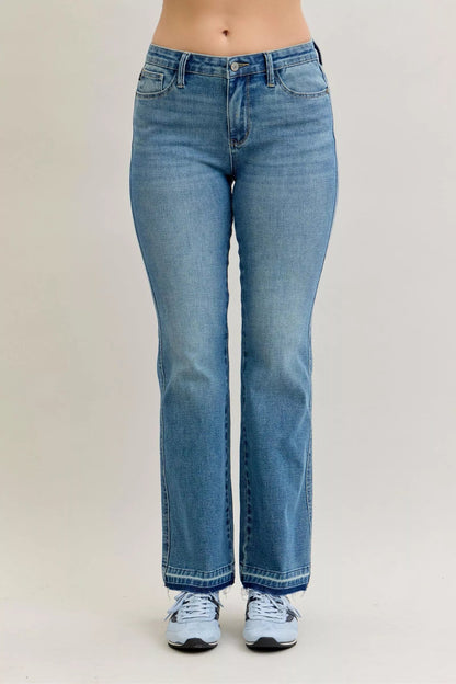 Judy Blue Full Size Mid Rise Slim Bootcut Tummy Control Release Hem Jeans Plus Size - Blu Lotus Boutique