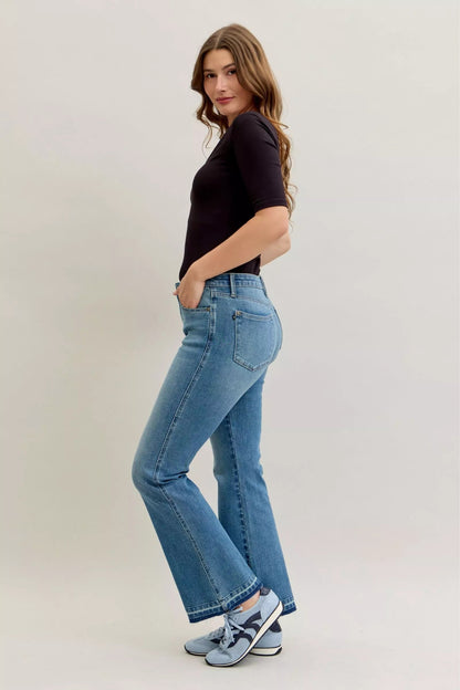 Judy Blue Full Size Mid Rise Slim Bootcut Tummy Control Release Hem Jeans Plus Size - Blu Lotus Boutique