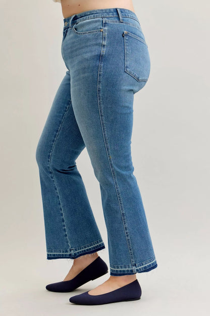 Judy Blue Full Size Mid Rise Slim Bootcut Tummy Control Release Hem Jeans Plus Size - Blu Lotus Boutique