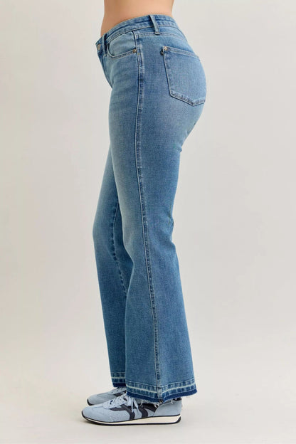 Judy Blue Full Size Mid Rise Slim Bootcut Tummy Control Release Hem Jeans Plus Size - Blu Lotus Boutique