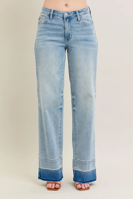 Judy Blue Full Size Mr Release Hem Wide Leg Jeans Plus Size - Blu Lotus Boutique