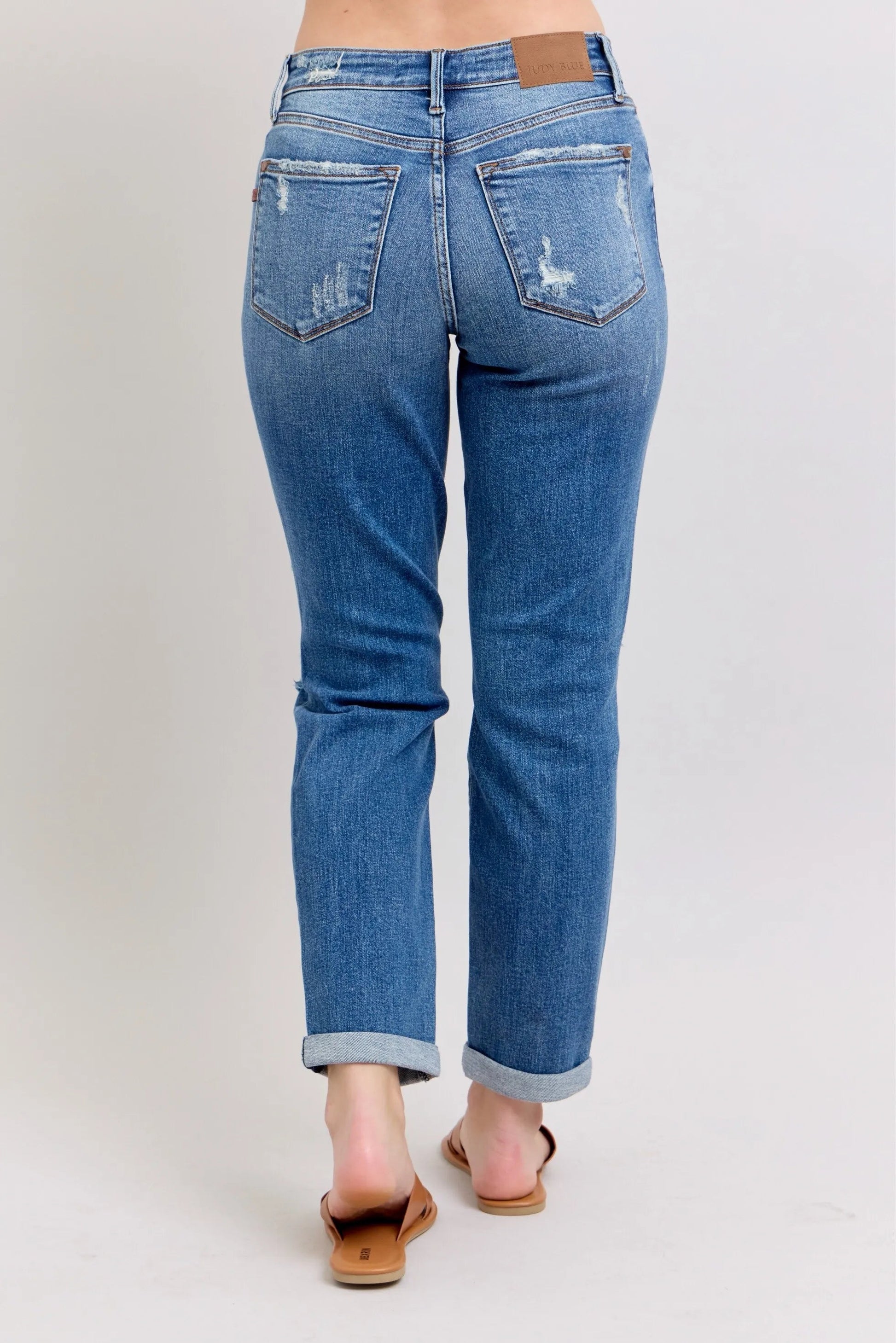 Judy Blue Full Size Mr Vintage Wash Boyfriend Fit W/ Destroy Jeans Plue Size - Blu Lotus Boutique