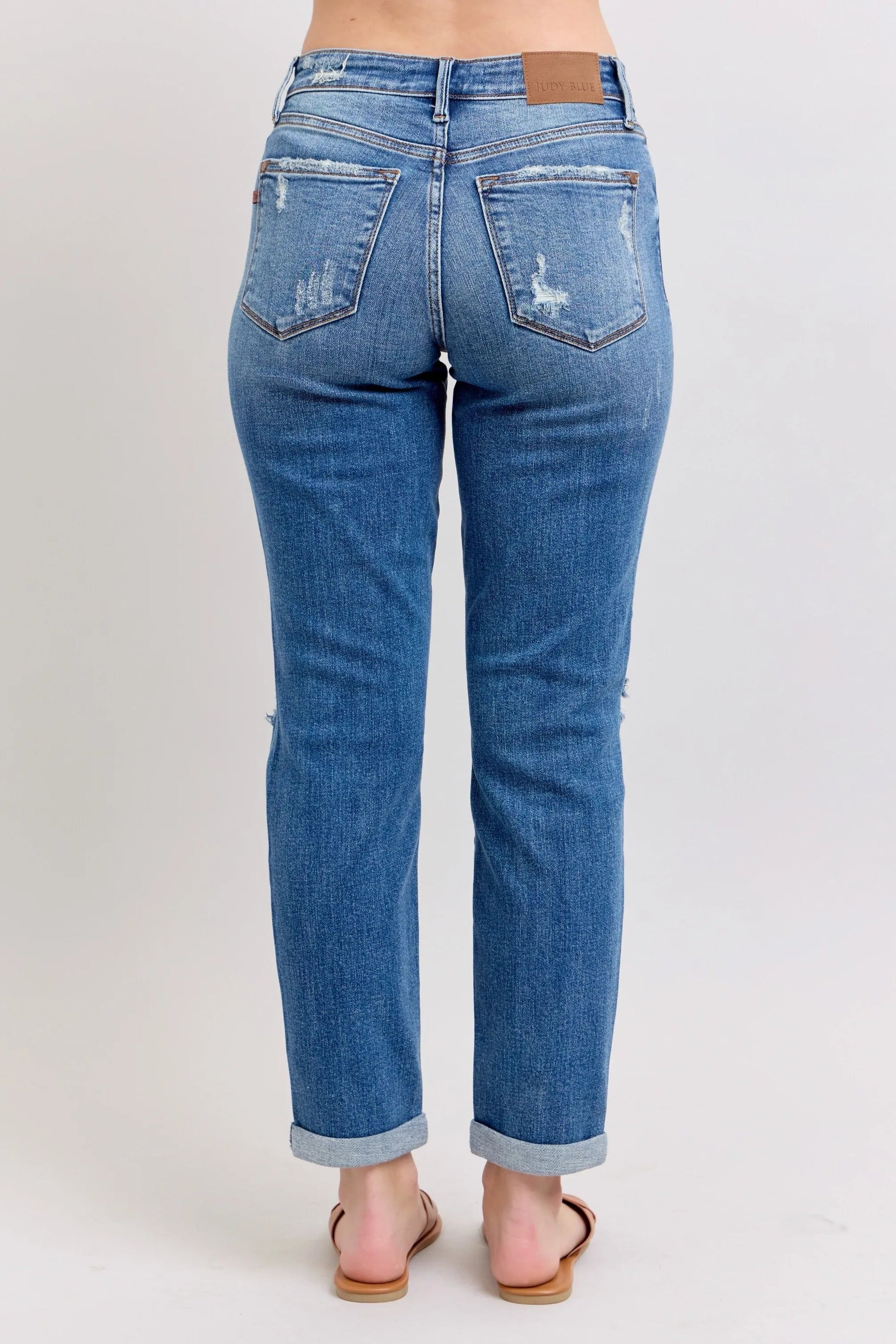 Judy Blue Full Size Mr Vintage Wash Boyfriend Fit W/ Destroy Jeans Plue Size - Blu Lotus Boutique