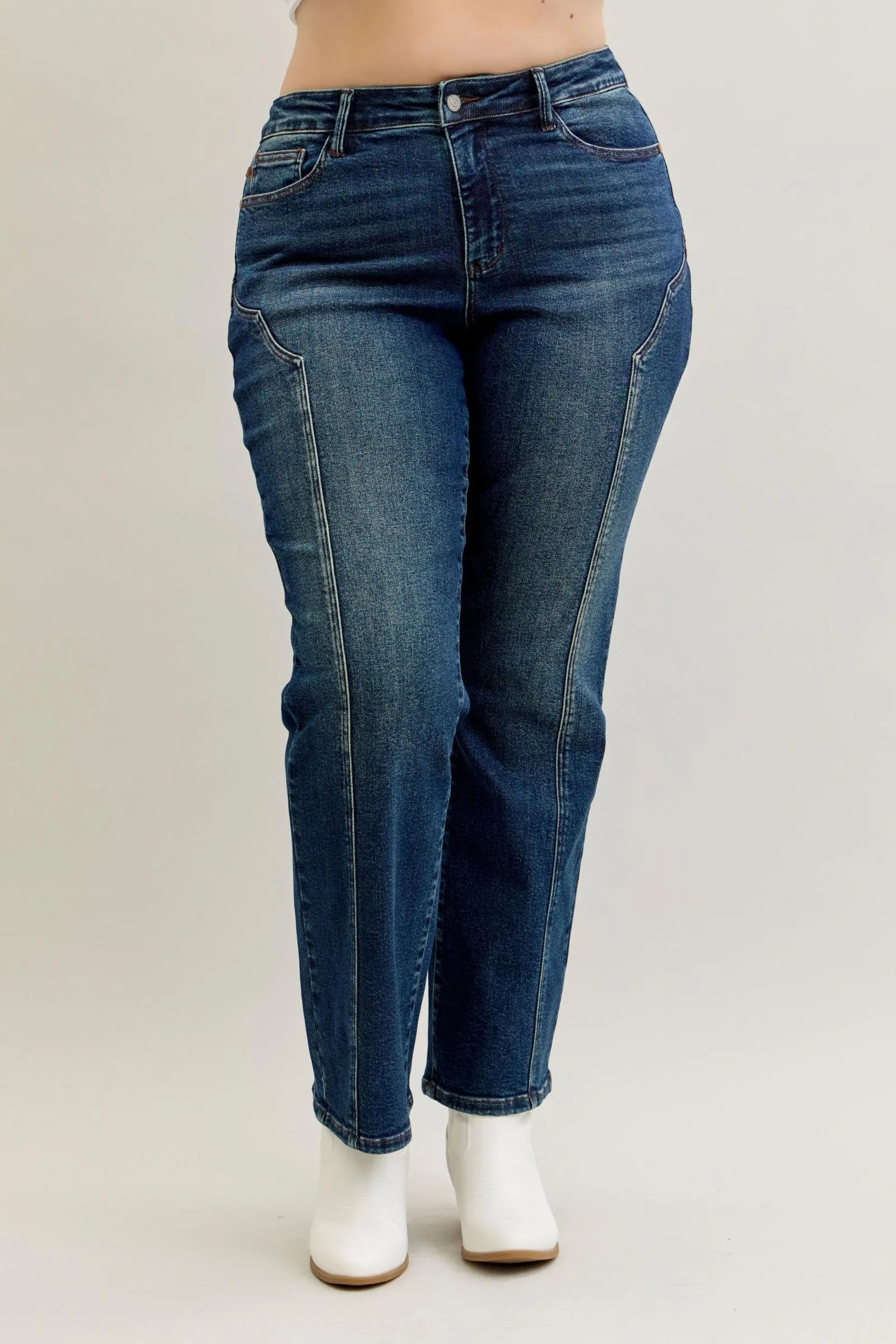 Judy Blue Full Size Seam Detail Straight Leg Jeans Plus Size - Blu Lotus Boutique