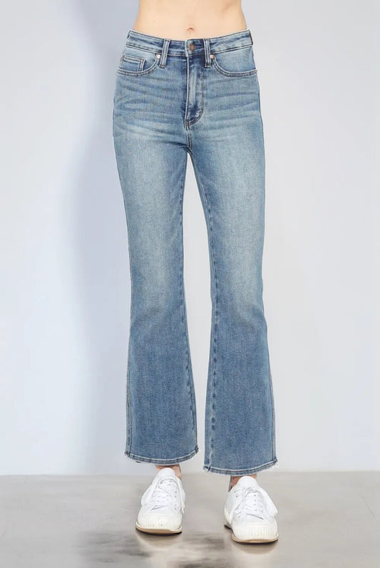 Judy Blue Full Size Tummy Control Back Embroidered Pocketed Bootcut Jeans Plus Size - Blu Lotus Boutique