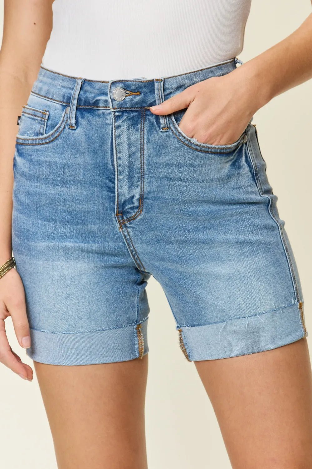 Judy Blue Full Size Tummy Control High Waist Denim Shorts - Blu Lotus Boutique