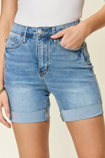 Judy Blue Full Size Tummy Control High Waist Denim Shorts - Blu Lotus Boutique