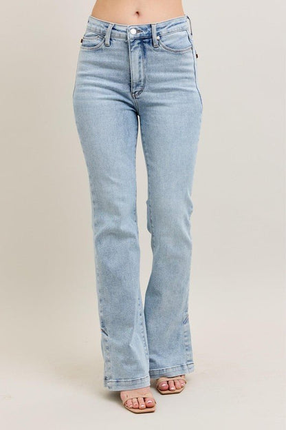 Judy Blue Full Size Tummy Control Vintage Wash Side Slit Slim Boot Jeans Plus Size - Blu Lotus Boutique