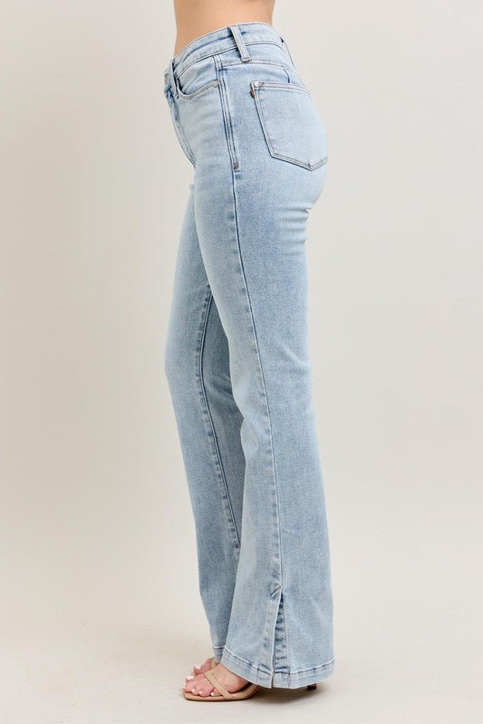 Judy Blue Full Size Tummy Control Vintage Wash Side Slit Slim Boot Jeans Plus Size - Blu Lotus Boutique