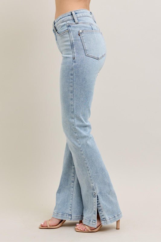Judy Blue Full Size Tummy Control Vintage Wash Side Slit Slim Boot Jeans Plus Size - Blu Lotus Boutique