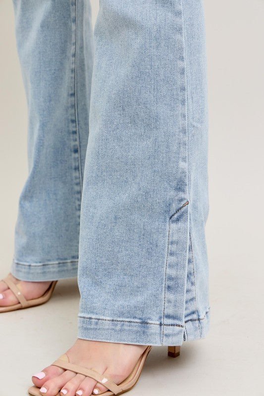 Judy Blue Full Size Tummy Control Vintage Wash Side Slit Slim Boot Jeans Plus Size - Blu Lotus Boutique