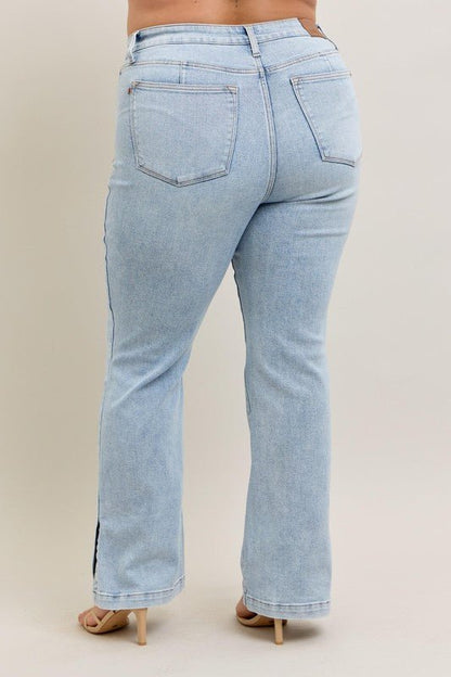 Judy Blue Full Size Tummy Control Vintage Wash Side Slit Slim Boot Jeans Plus Size - Blu Lotus Boutique