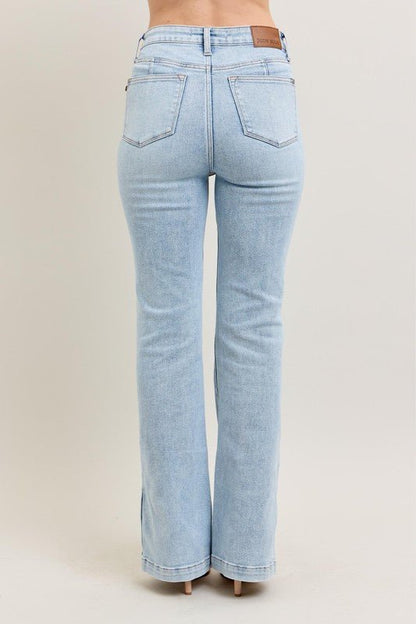 Judy Blue Full Size Tummy Control Vintage Wash Side Slit Slim Boot Jeans Plus Size - Blu Lotus Boutique