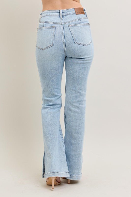 Judy Blue Full Size Tummy Control Vintage Wash Side Slit Slim Boot Jeans Plus Size - Blu Lotus Boutique