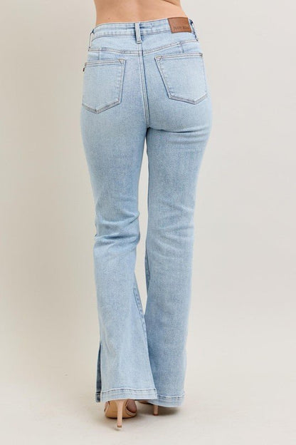 Judy Blue Full Size Tummy Control Vintage Wash Side Slit Slim Boot Jeans Plus Size - Blu Lotus Boutique