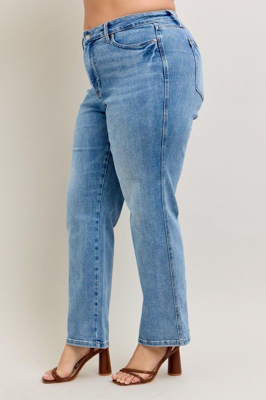 Judy Blue Full Size Tummy Control Vintage Wash Straight Jeans Plus Size - Blu Lotus Boutique