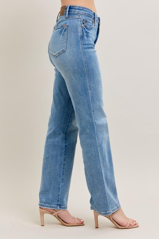 Judy Blue Full Size Tummy Control Vintage Wash Straight Jeans Plus Size - Blu Lotus Boutique