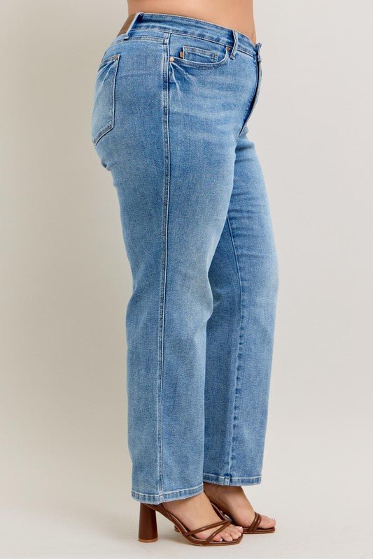 Judy Blue Full Size Tummy Control Vintage Wash Straight Jeans Plus Size - Blu Lotus Boutique