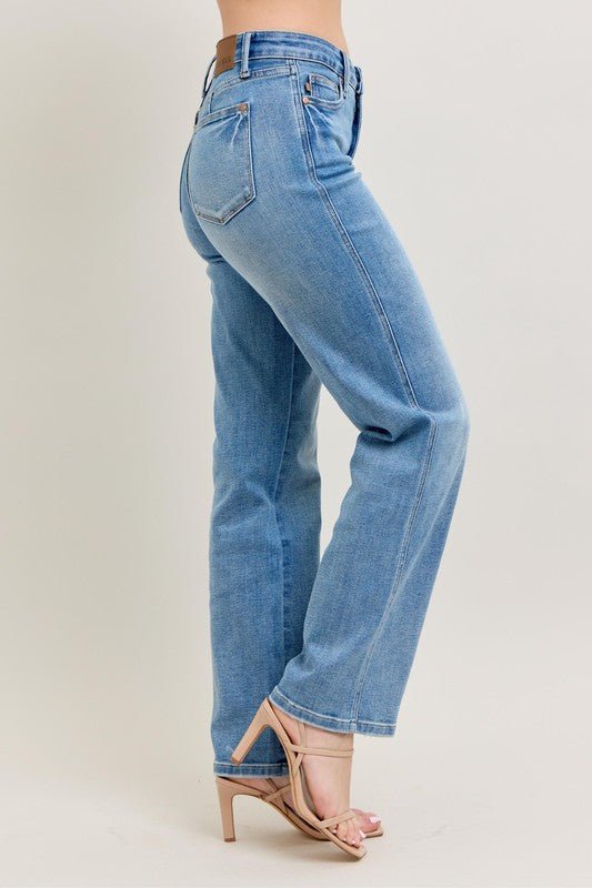 Judy Blue Full Size Tummy Control Vintage Wash Straight Jeans Plus Size - Blu Lotus Boutique