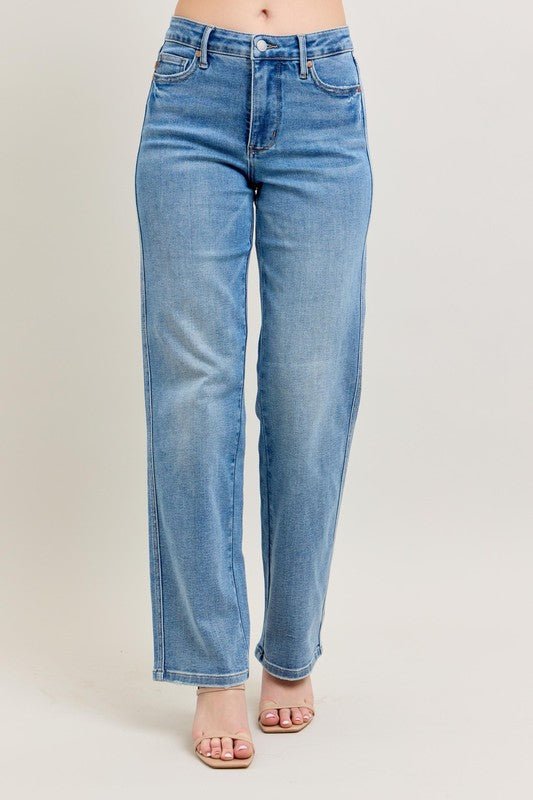 Judy Blue Full Size Tummy Control Vintage Wash Straight Jeans Plus Size - Blu Lotus Boutique