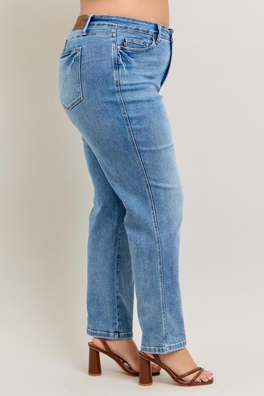 Judy Blue Full Size Tummy Control Vintage Wash Straight Jeans Plus Size - Blu Lotus Boutique