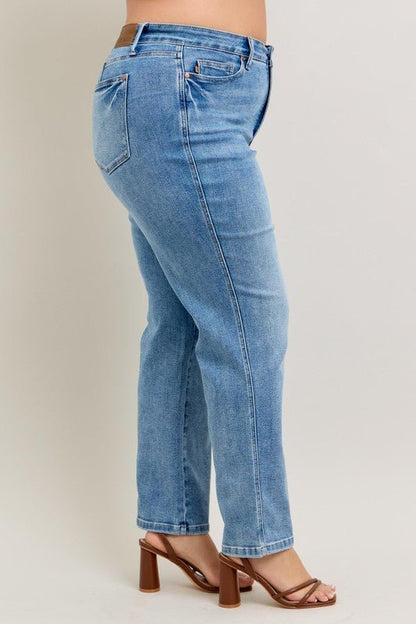 Judy Blue Full Size Tummy Control Vintage Wash Straight Jeans Plus Size - Blu Lotus Boutique