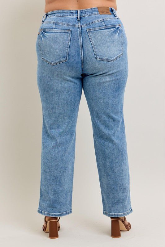 Judy Blue Full Size Tummy Control Vintage Wash Straight Jeans Plus Size - Blu Lotus Boutique